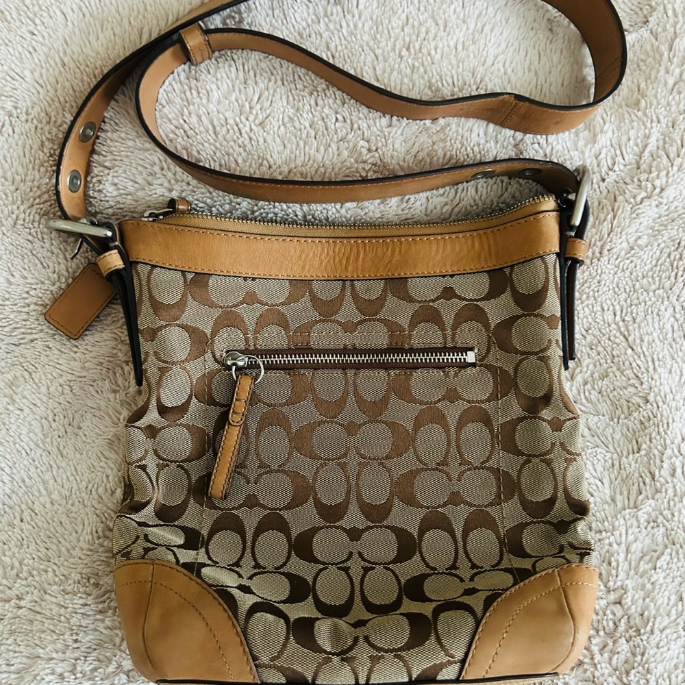 Coach Tan and Brown Canvas Crossbody Bag
